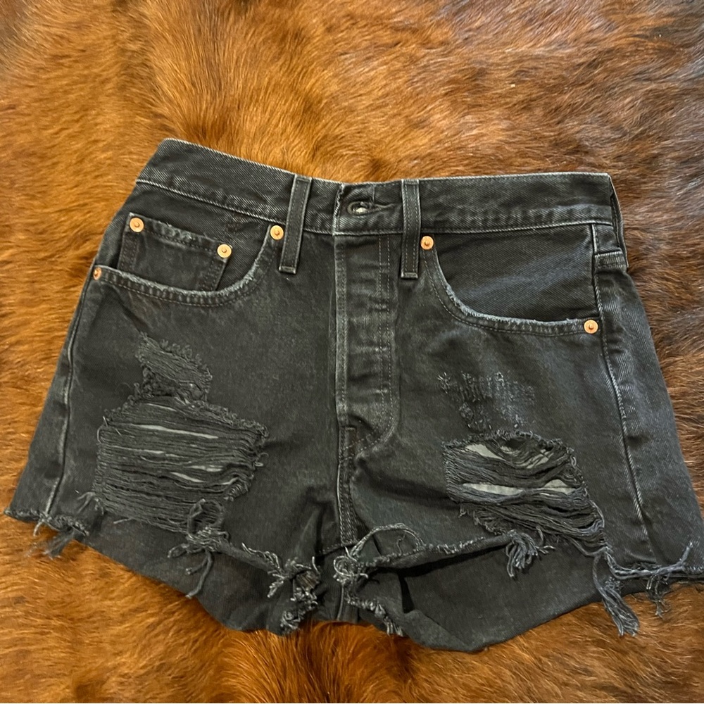 Levi's Black Distressed Jean Shorts